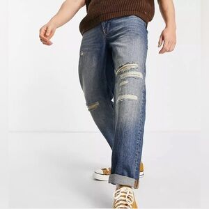 TOPMAN RELAXED RIP AND REPAIR JEANS MID WASH BLUE 30x32 NEW